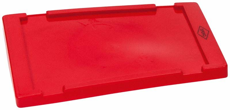 Roter Deckel für Labor-Container Größe 2 aus Kunststoff.