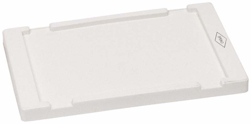 Weißer Deckel für Labor-Container Größe 2 auf hellem Hintergrund.