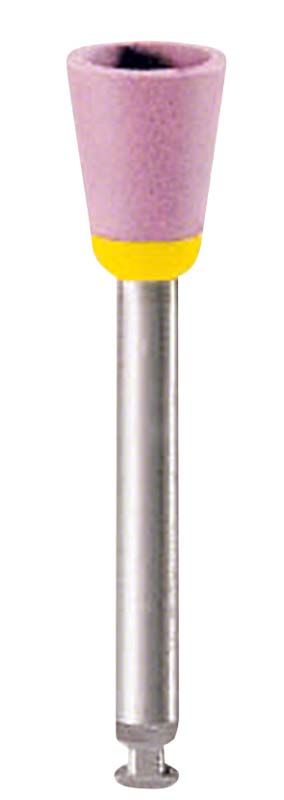 Mittelgroßer EVE Diapol Winkelstück Keramikpolierer mit lila Kopf und gelbem Ring.