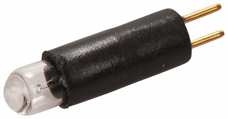 Ersatzlampe für Turbine mit zwei goldenen Stiften und schwarzem Gehäuse.