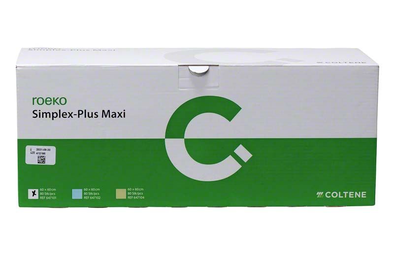 Patientenumhänge ROEKO Simplex-Plus Maxi in grün-weißer Verpackung.