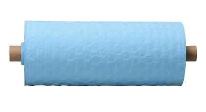 Blauer Patientenumhang auf Rolle mit Abrissperforation.