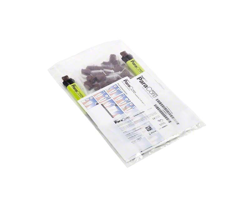 ParaCore Automix dentin Refill in Originalverpackung mit Zubehör sichtbar.