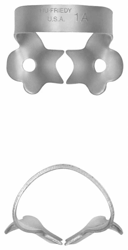 Kofferdam-Klammer Satin Steel Figur 1A für Eckzähne und Prämolaren.