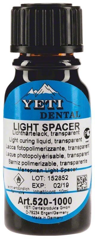 Lichthärtelack-Flasche "Light Spacer" von Yeti Dentalprodukte, 10 ml, transparent.