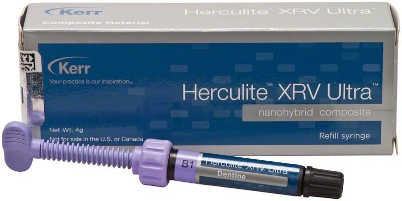 Herculite XRV Ultra Dentin Spritze B1 mit Verpackung.