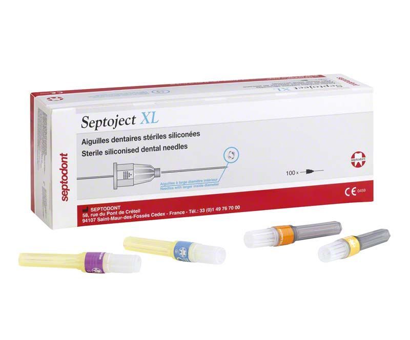 Sterile Septoject XL Einmalkanülen G27/42 mm in Verpackung mit vier Nadeln.