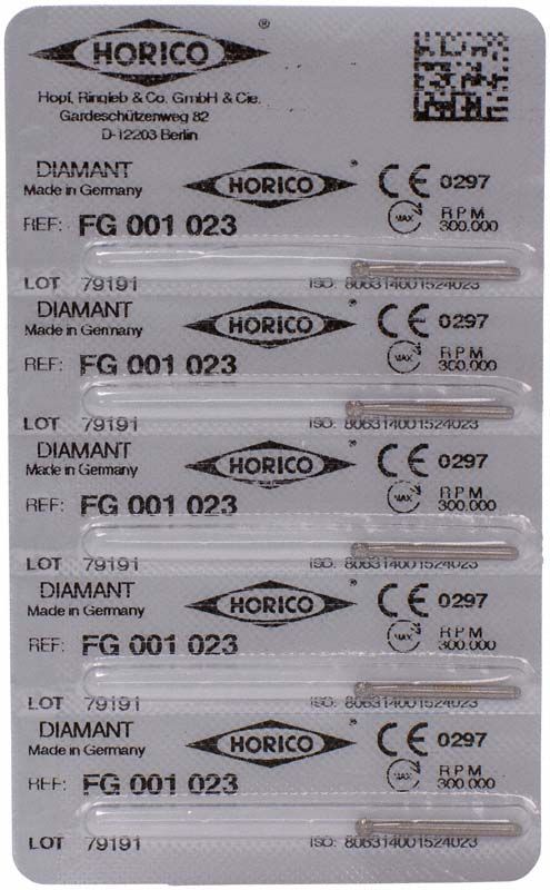 Verpackung von Diamant FG 001 023 Schleifinstrumenten von Horico.