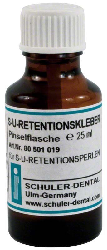 S-U-Retentionskleber in brauner Flasche mit Pinselverschluss, 25 ml.