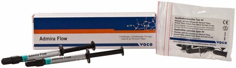Admira Flow Spritzen A3 in Verpackung mit Applikationskanülen von Voco.