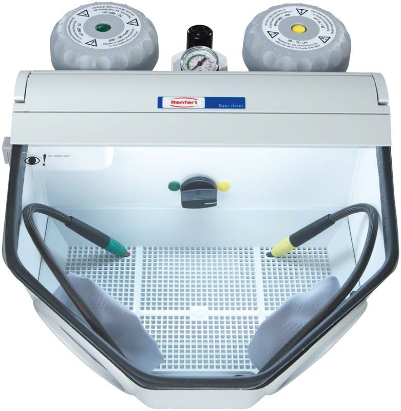 Kompaktes Feinstrahlgerät Renfert Basic classic mit zwei Tanks.