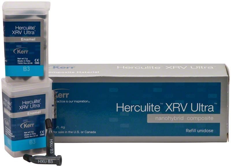 Herculite XRV Ultra Enamel Unidose B3 in Originalverpackung mit Nanohybrid-Composite.