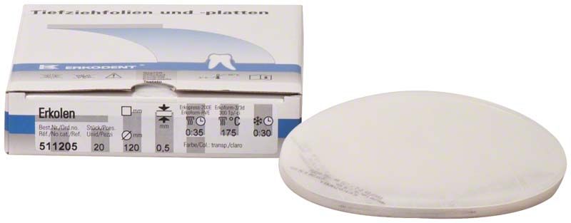 Erkolen Folie für dentalmedizinische Anwendungen mit Verpackung im Hintergrund.