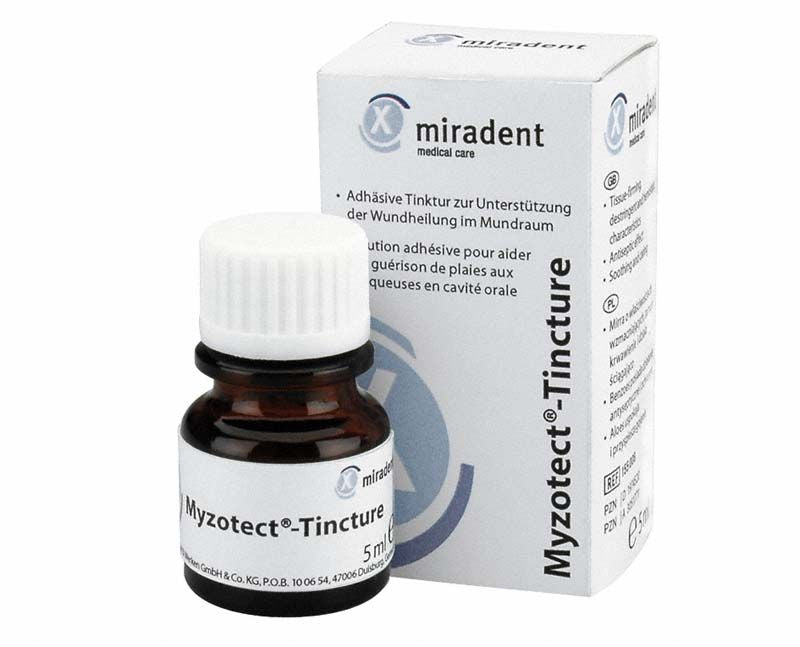 Myzotect®-Tincture 5ml Flasche und Verpackung mit Produktinformationen.
