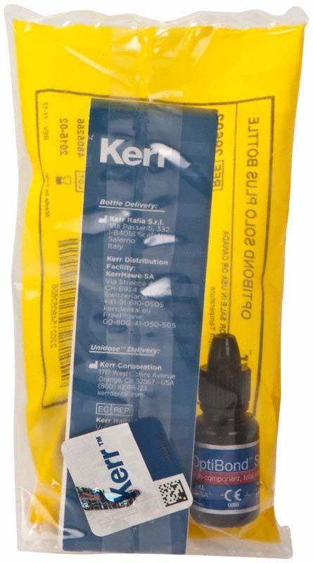 Optibond Solo Plus Flasche Refill in gelber Verpackung mit blauer Etikettierung.