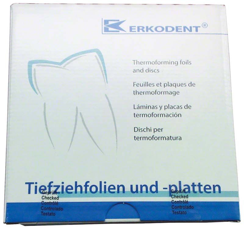 Erkodent Erkolen Tiefziehfolie-Verpackung mit Zahnabbildung und Produktinformationen.