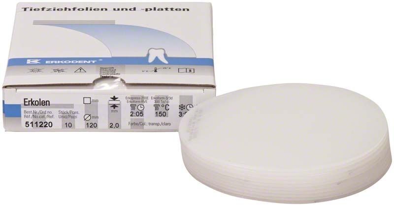 Erkodent Erkolen Tiefziehfolie, transparent und elastisch, für dentalen Gebrauch.