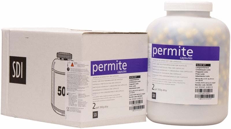 Flasche und Karton der Permite Kapseln Gr. 2 slow 500er.