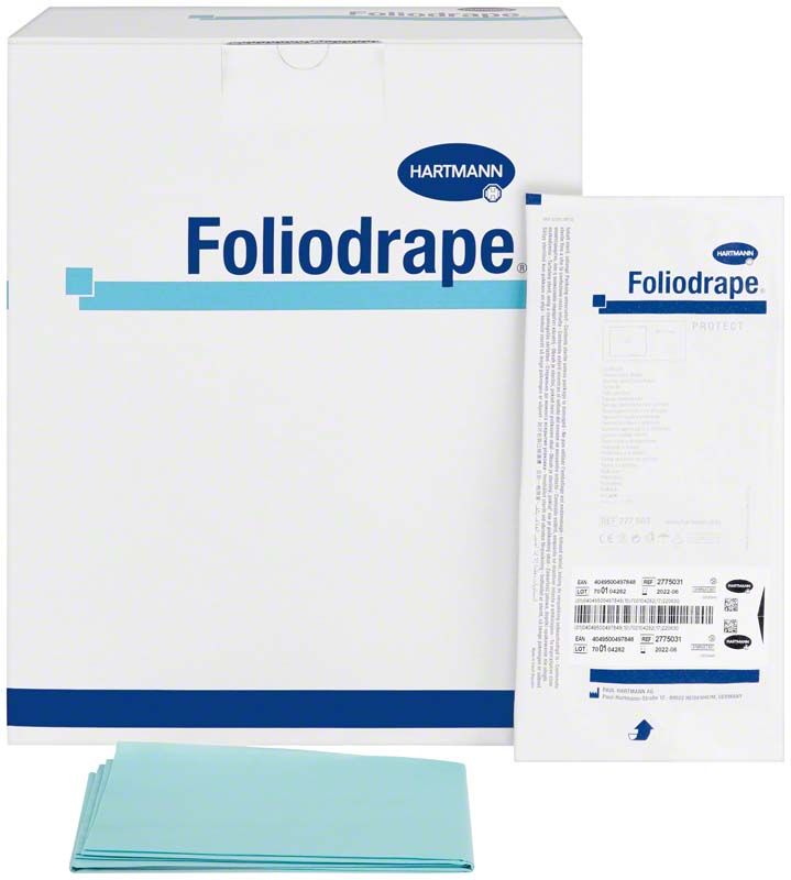 Foliodrape® Protect Lochtuch Verpackung mit Abdecktuch in Blau.