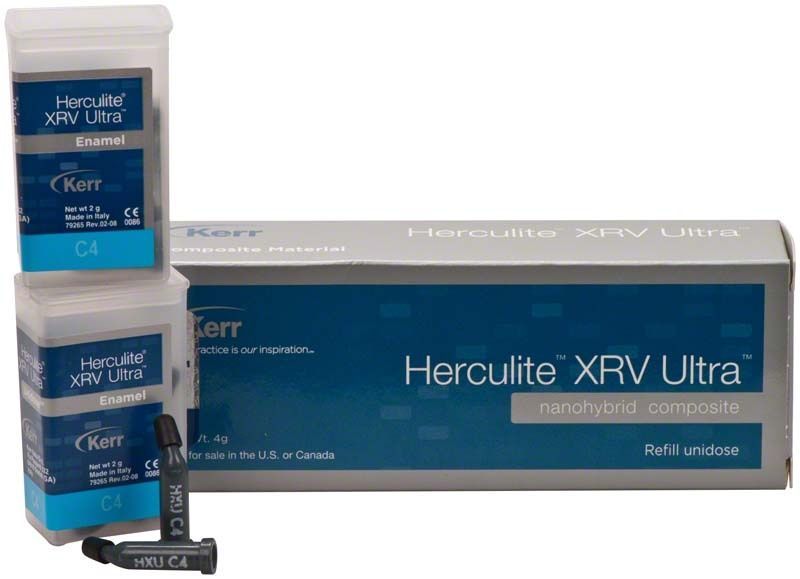 Herculite XRV Ultra Enamel Unidose C4 Verpackung mit Einzeldosisbehältern.