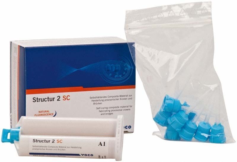 Structur 2 SC Kartusche A1 mit Verpackung und blauen Mischdüsen.