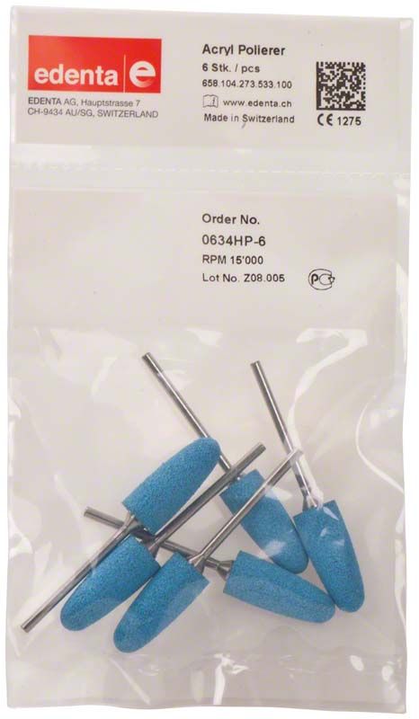 Acrylpolierer dunkelblau Spitze in Kunststoffverpackung mit sechs Stück.