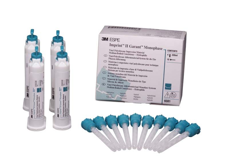 Impression II Garant Monophase Abformmaterial mit Verpackung und Mischkanülen.