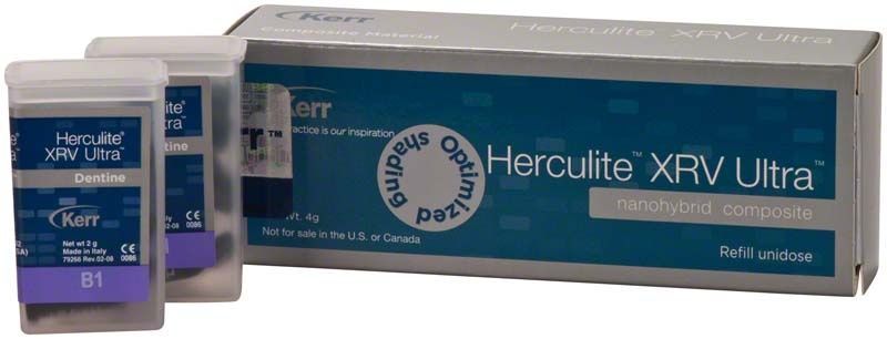 Herculite XRV Ultra Dentin Unidose B1 Verpackung mit zwei Einzelbehältern.