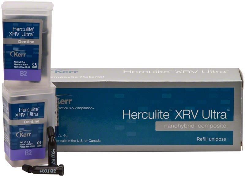 Herculite XRV Ultra Dentin Unidose B2 Verpackung mit Applikator.