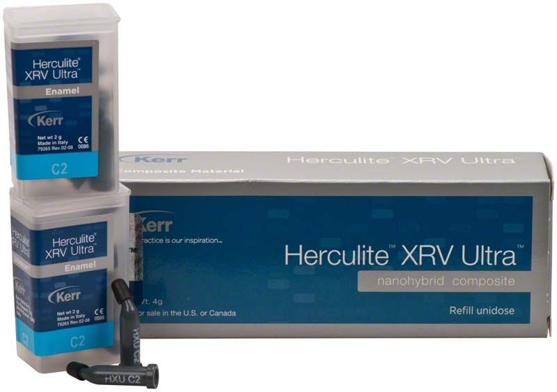 Herculite XRV Ultra Dentin Unidose C2 in Verpackung mit blauer Beschriftung.