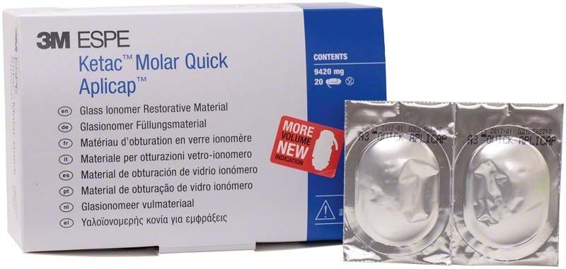 3M Ketac Molar Quick Aplicap Verpackung mit zwei Kapseln sichtbar.