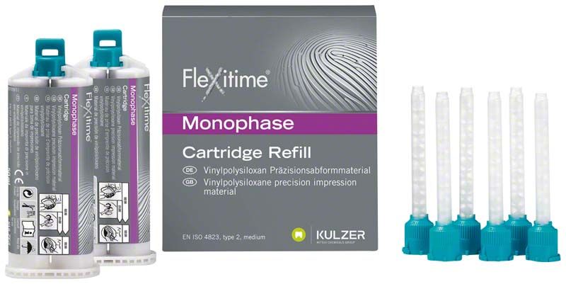Flexitime Monophase Kartuschen und Verpackung mit Zubehör.