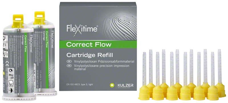 Flexitime Correct Flow Kartuschen und Mischkanülen für präzise Zahnabformungen.