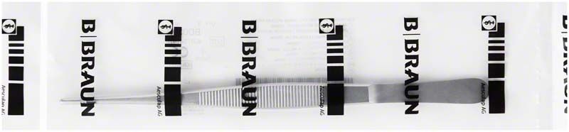 Mittelbreite anatomische Pinzette aus Edelstahl in Verpackung.