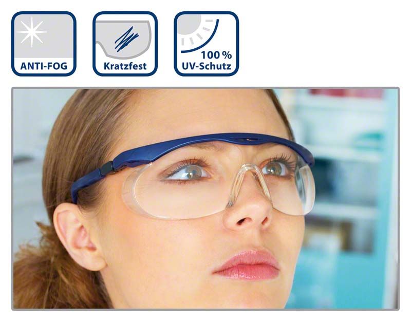 Schutzbrille uvex iSpec Flexi Fit blau mit Seitenschutz und UV-Schutz.