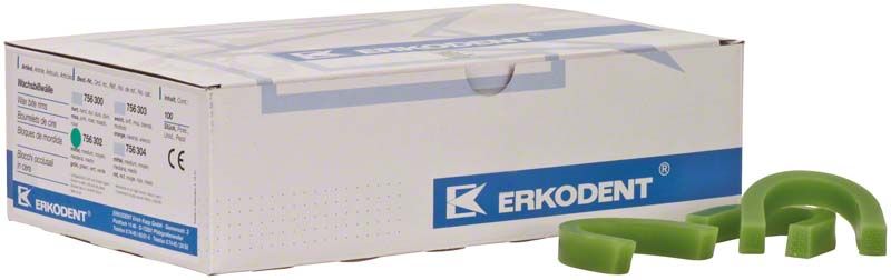 Mittelgroße, hellgrüne, gebogene Wachsbisswälle von Medic-Star in Verpackung.