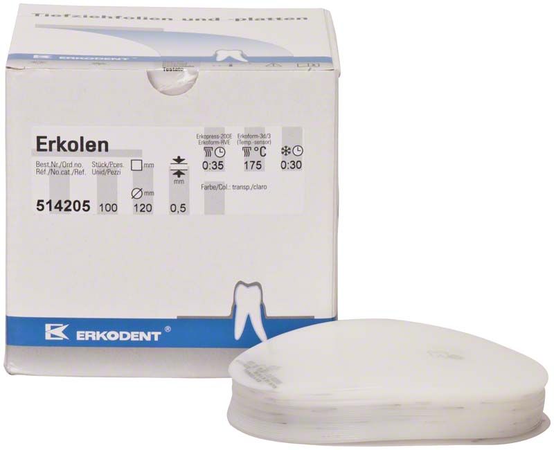 Erkodent Erkolen Tiefziehfolie, transparent, für dentale Anwendungen.