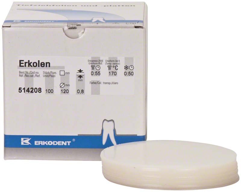 Erkolen 100 Stück, Ø 120mm x 0,8mm, auf Verpackung abgebildet.