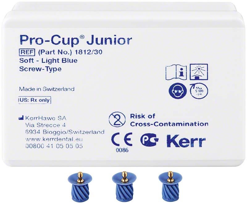 Pro-Cup™ Junior Weich hellblaue Schraubaufsätze, 30er-Packung mit Verpackungsdetails.