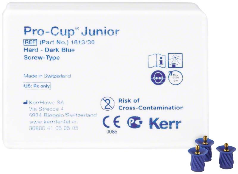 Pro-Cup™ Junior Hart dunkelblau, Schraubtyp, Verpackung mit drei Aufsätzen.