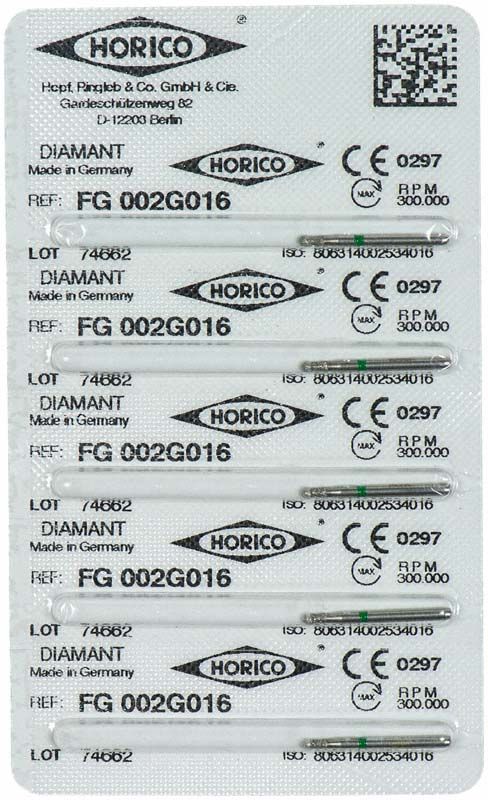 Verpackung mit Diamant FG 002G 016 Schleifkörpern, einzeln versiegelt.