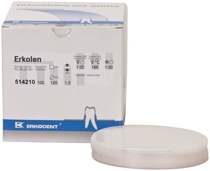 Erkodent Erkolen 100 St., weiche transparente Dentalfolie vor Verpackung.