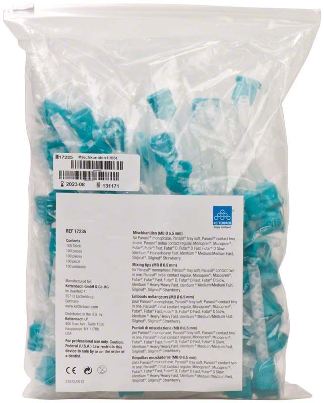 Mischkanülen 6,5mm grün, 100 Stück im transparenten Beutel.