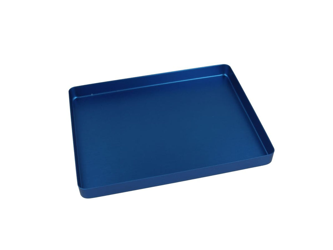 Blaue Aluminium-Minitray ohne Löcher.