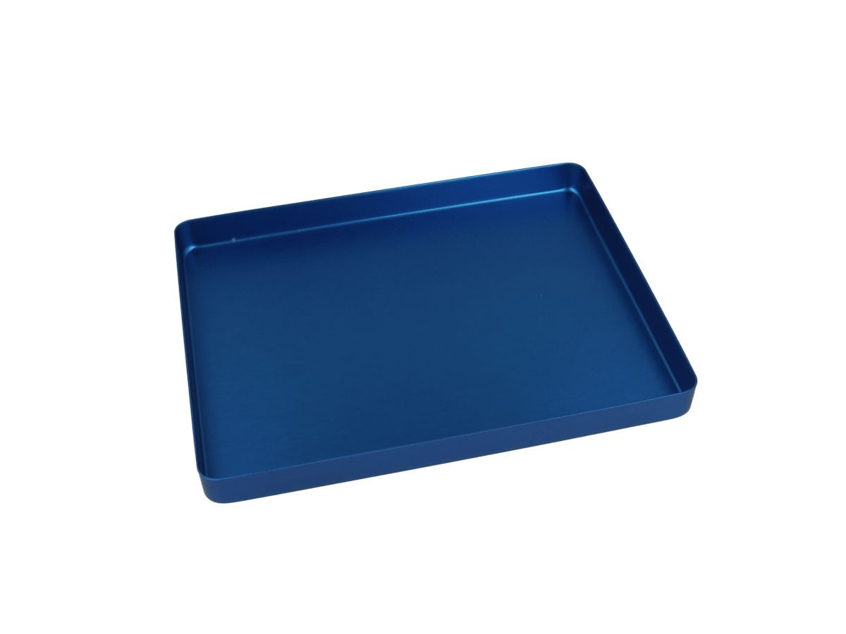 Blaue Aluminium-Minitray ohne Löcher.