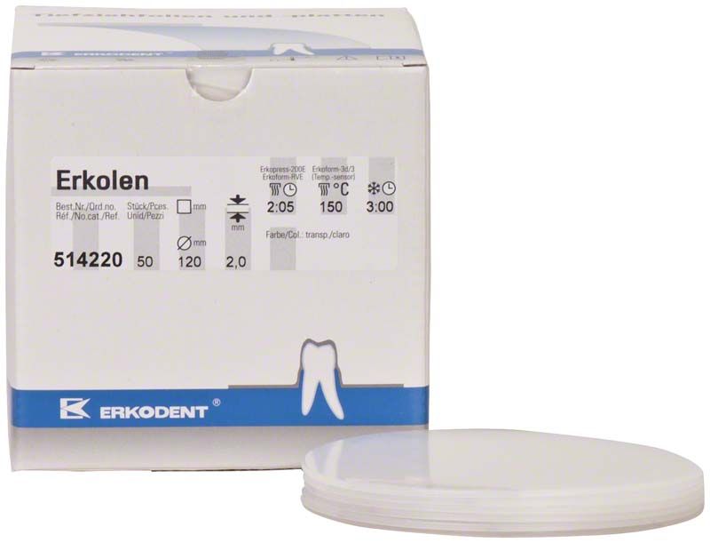 Erkolen Folien für dentalmedizinische Anwendungen, 50 Stück, Ø 120mm x 2,0mm.