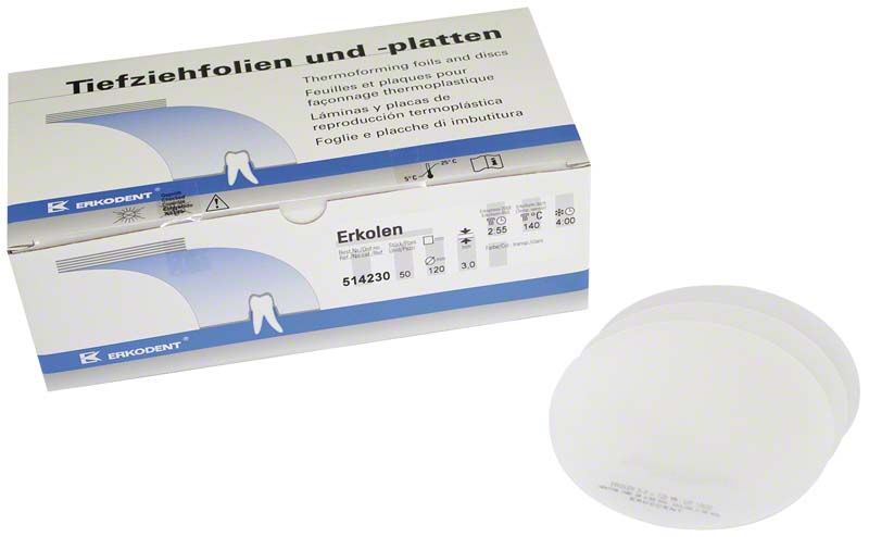 Erkolen Thermoforming-Folien Ø120mm, 3,0mm, 50 Stück in Verpackung.