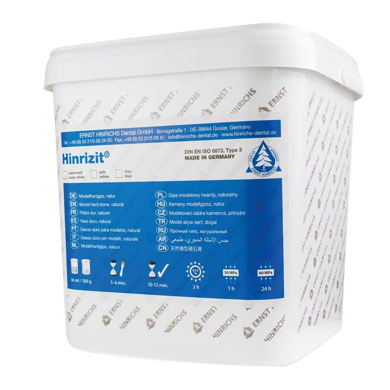 Hinrizit® blau Modellhartgips 10kg Eimer mit blauer Etikettierung.