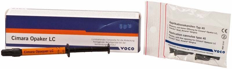 Cimara Spritze Opaker LC mit Verpackung und Applikationskanülen.