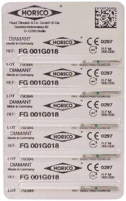 Verpackung von Diamant FG 001G 018 für zahnmedizinische Präparationen.